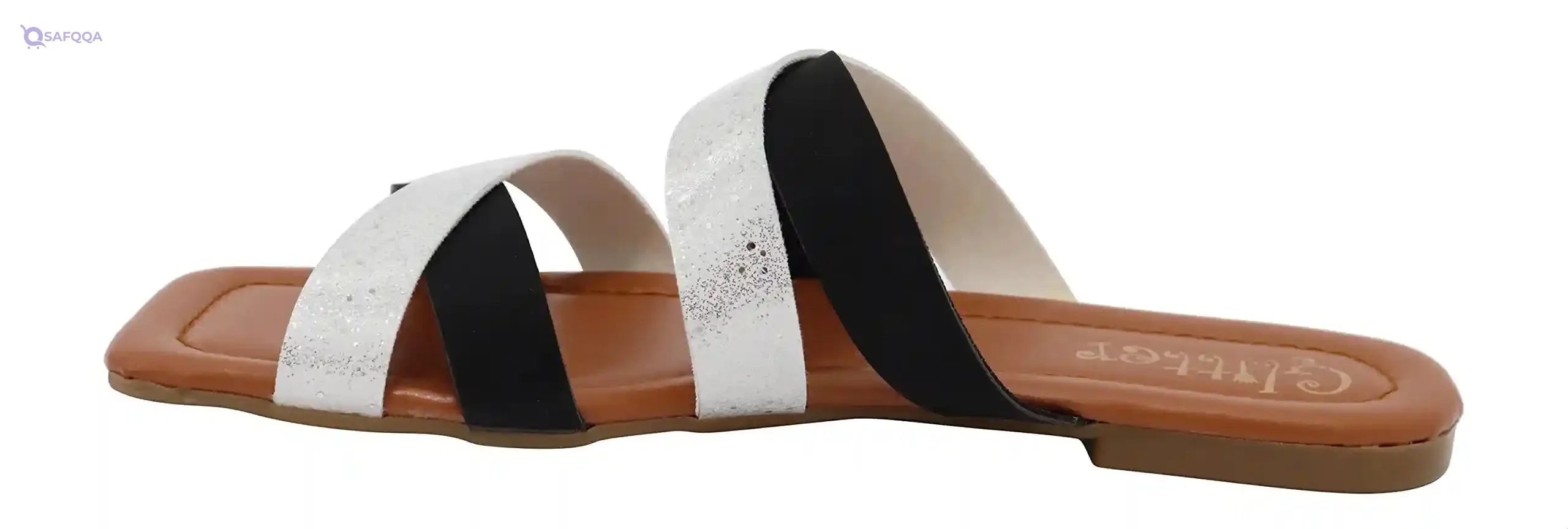Glitter Criss-Cross Strap Flat Square Toe Slides For Women - Safqqa Egypt