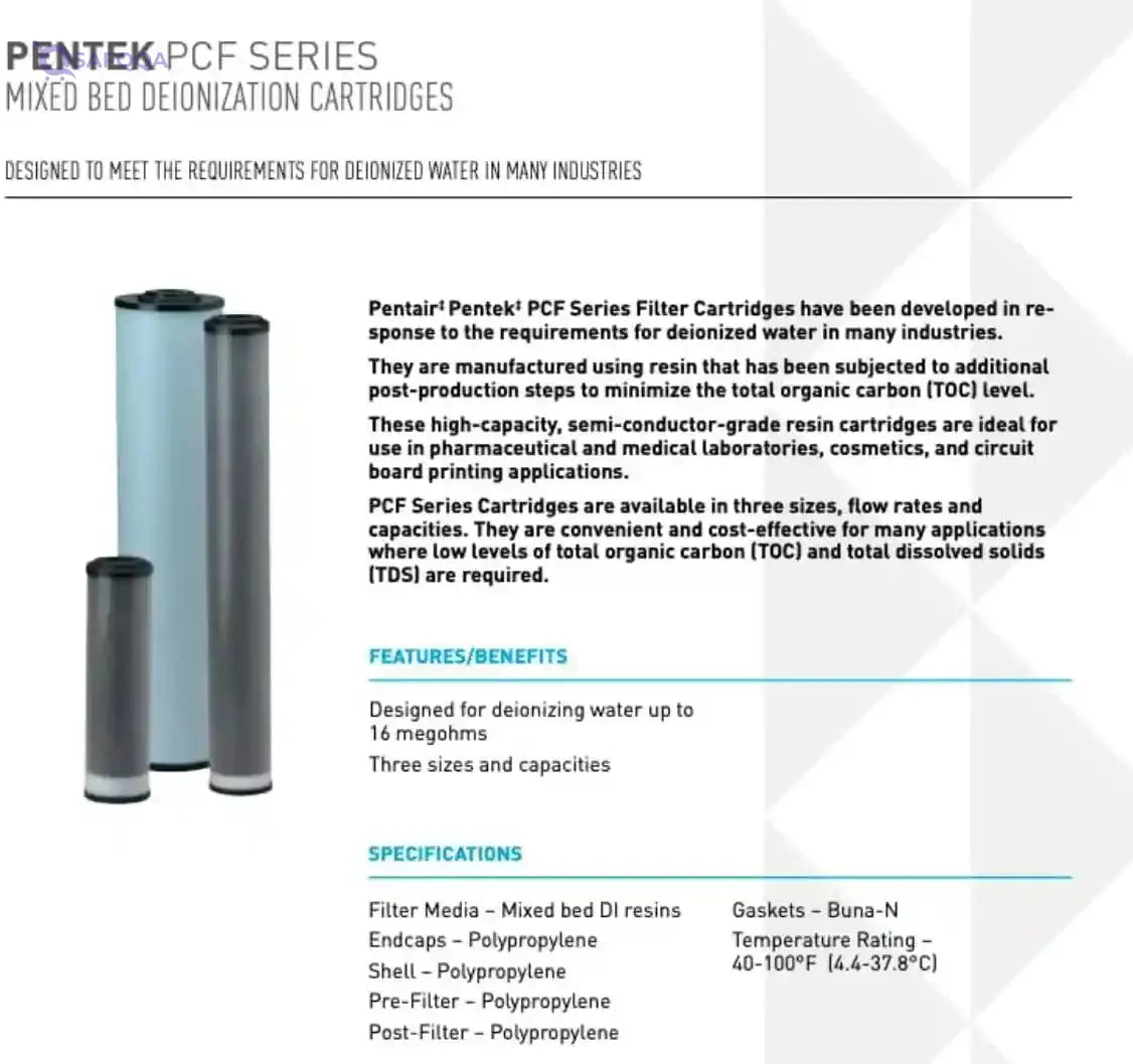 2 pk Pentek 155273-43 PCF1-10MB Mixed Bed Deionization Resin Water Filter Cartridge, 10