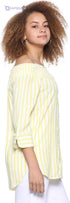 Splash Striped Boat Neck Long Sleeves Front Button Blouses for Women - Safqqa Egypt