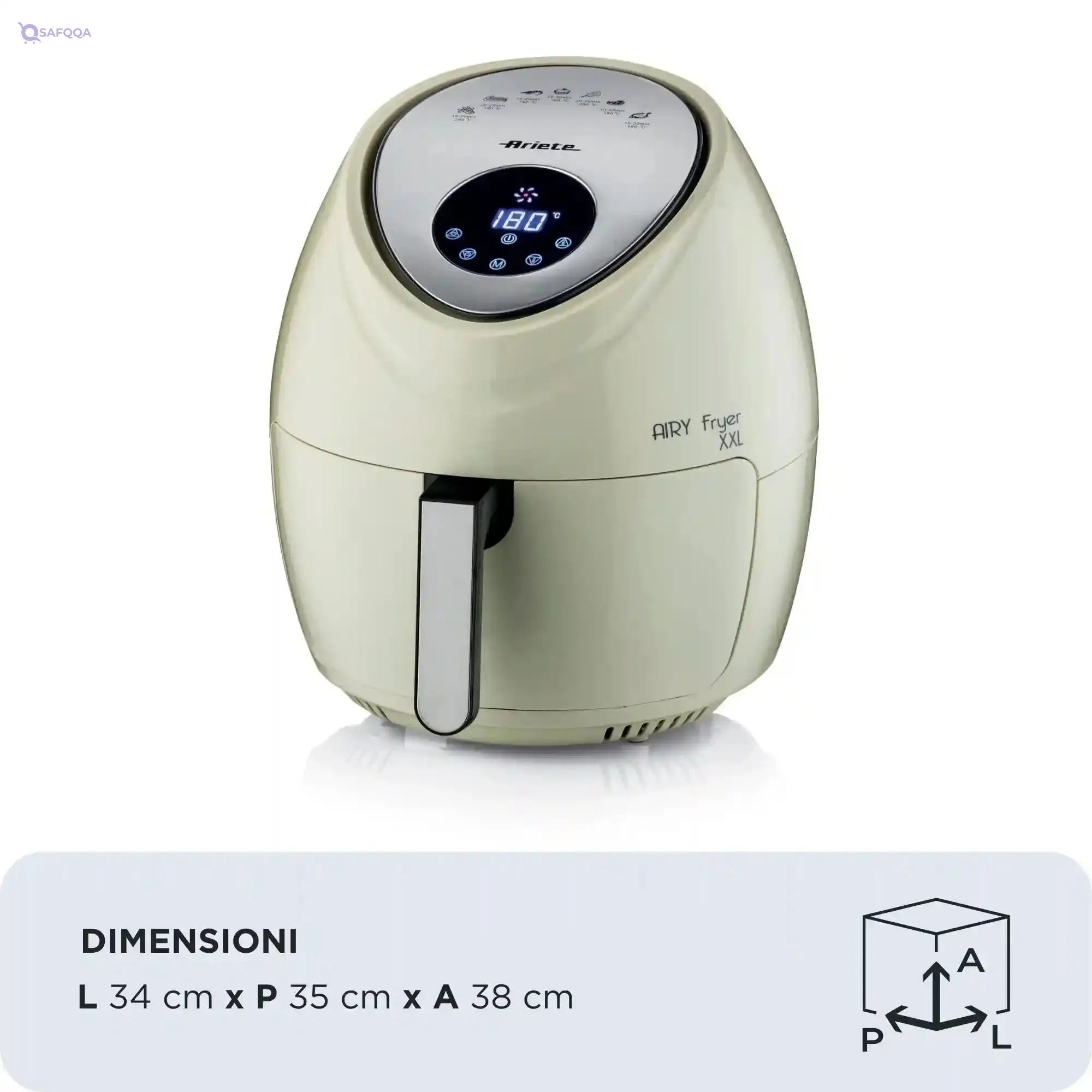 Ariete 4618, Airy Fryer XXL, Air Fryer, 5.5 Litres, Oil-Free Fryer 2.5 kg Fries, 1800 Watt (by Delonghi Group) - Safqqa