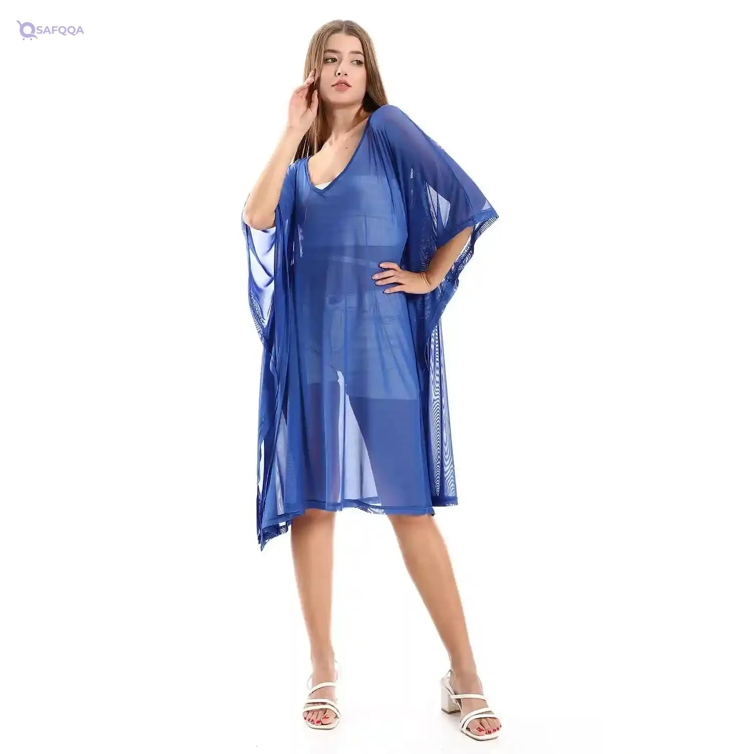 Jamila Women Sheer Cover UP ,royal blue - Safqqa Egypt