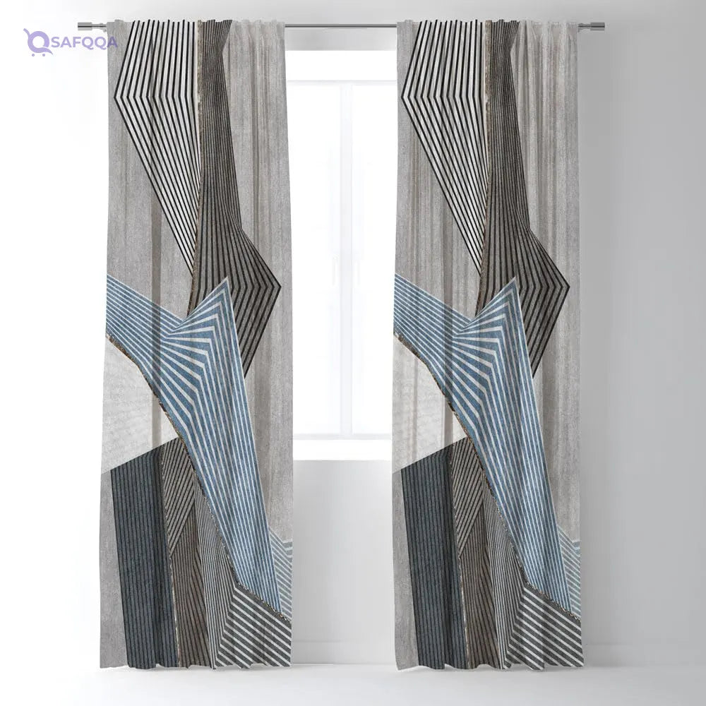 Modern Geometric Shapes Printed Shaper Curtain - Safqqa