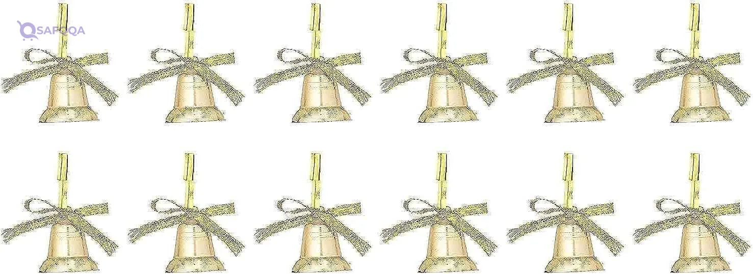 Generic Merry christmas small bell shaped decoration for christmas set, 12 pieces - gold - Safqqa
