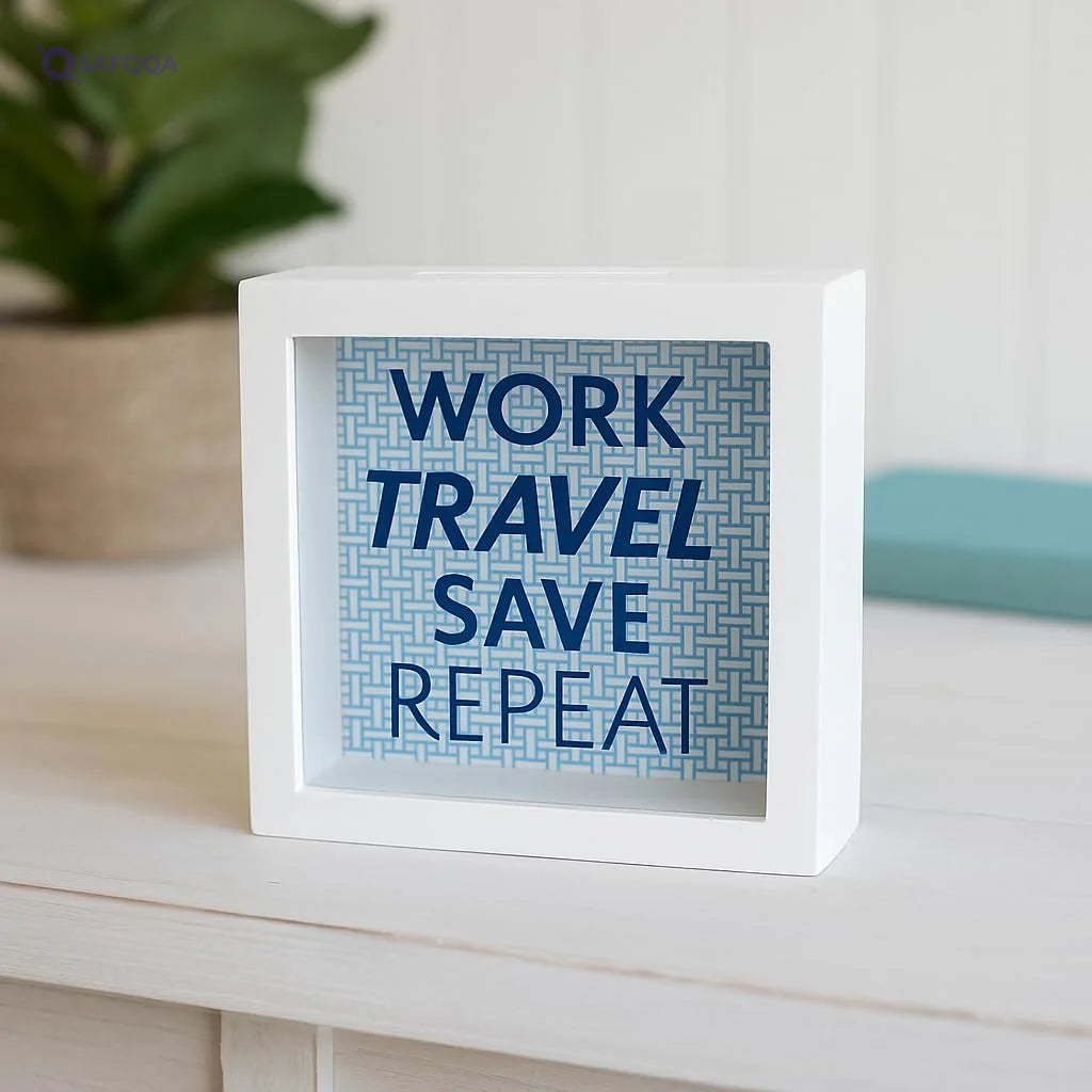 Foreside Home & Garden Work Travel Save Repeat Wooden Piggy Bank - Safqqa