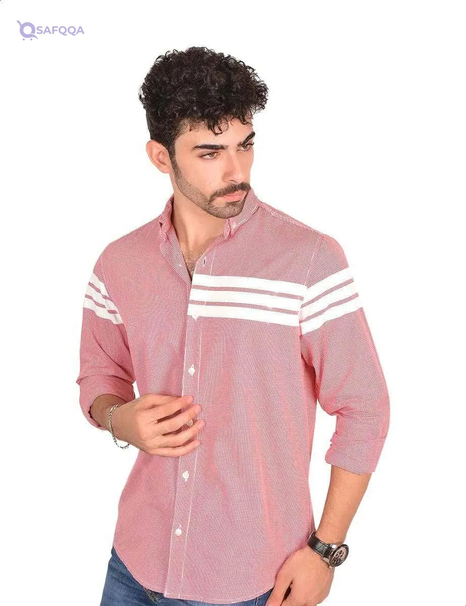 White Rabbit Slim-Fit Checkered Plaid Shirt for Men - Red and White, M - Safqqa Egypt