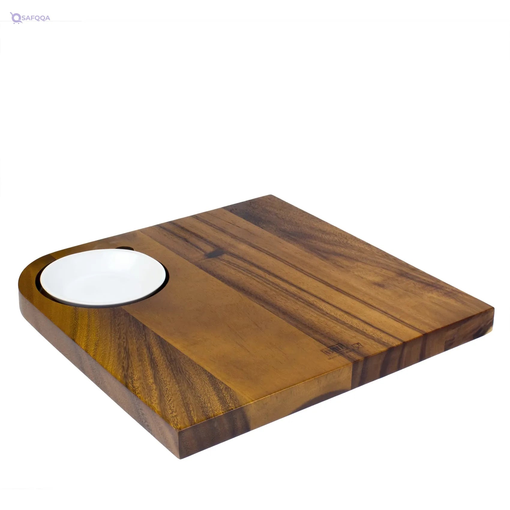Billi® Wooden Serving Board with Ceramic Dip Bowl – Steak & Food Platter - Safqqa