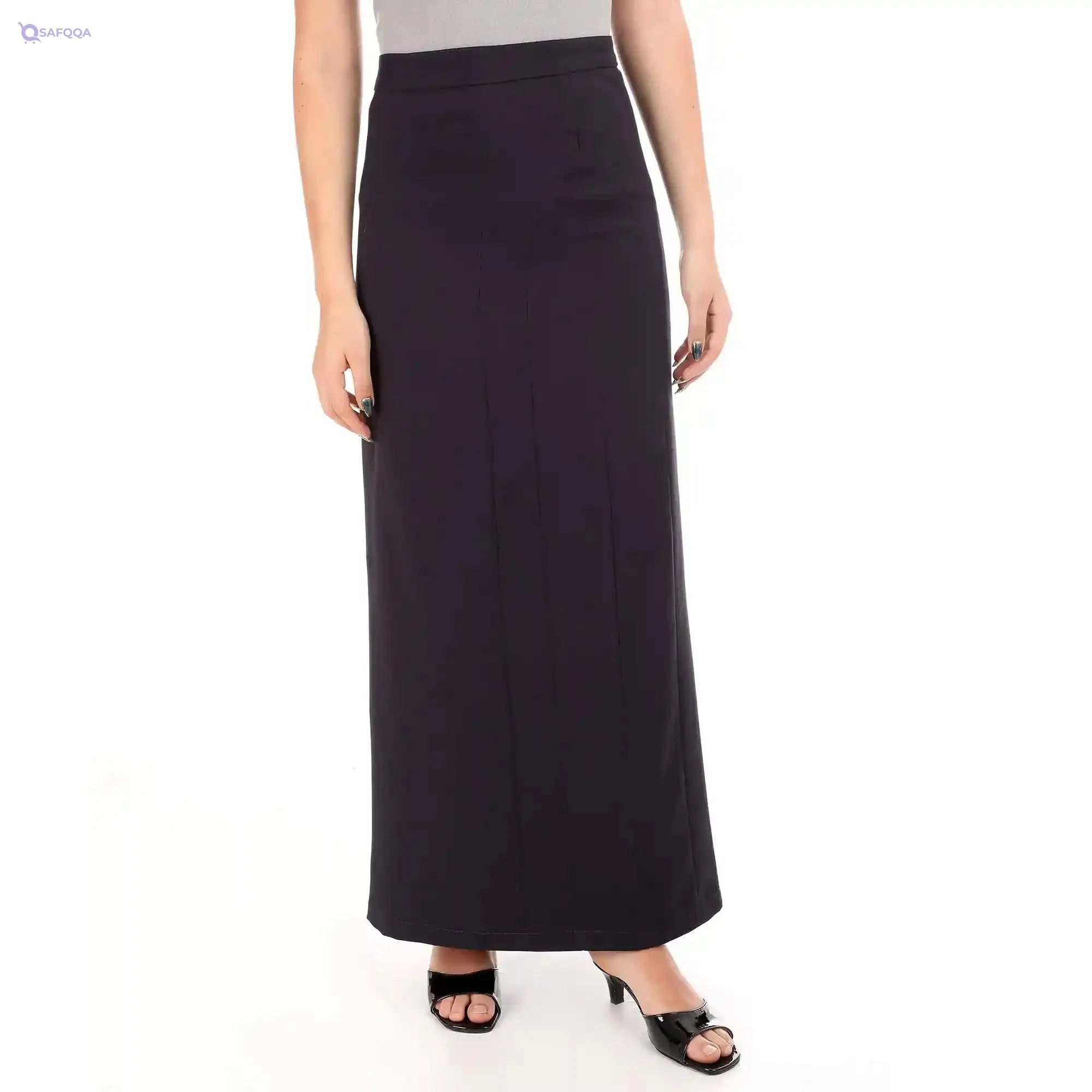 esla_Straight Fit Solid Maxi Skirt_Dark Blue - Safqqa Egypt