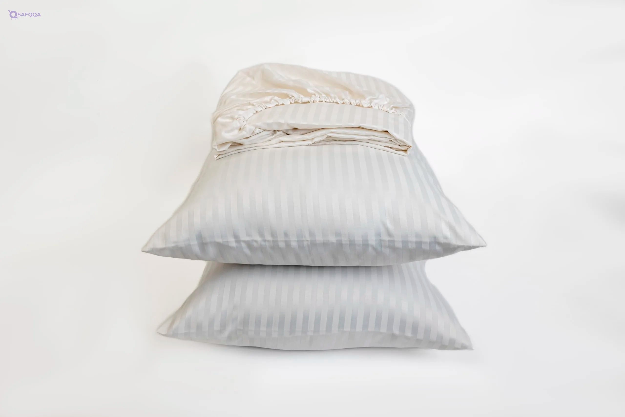 Home of Linen Striped Elasticated Fitted Sheet Set - Cotton, 1 Fitted Sheet and 1 Pillowcase - Safqqa