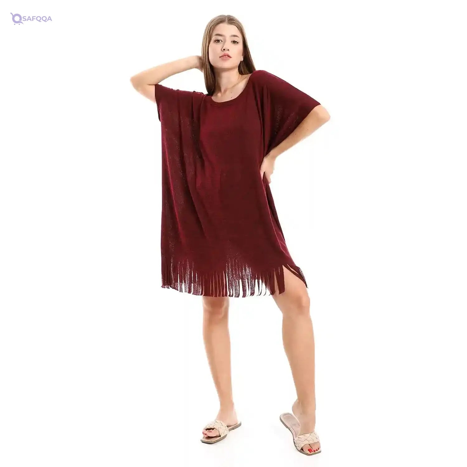 Jamila Women’s Solid Cover-Up with Decorated Fringes – Elegant Lightweight Outerwear - Safqqa