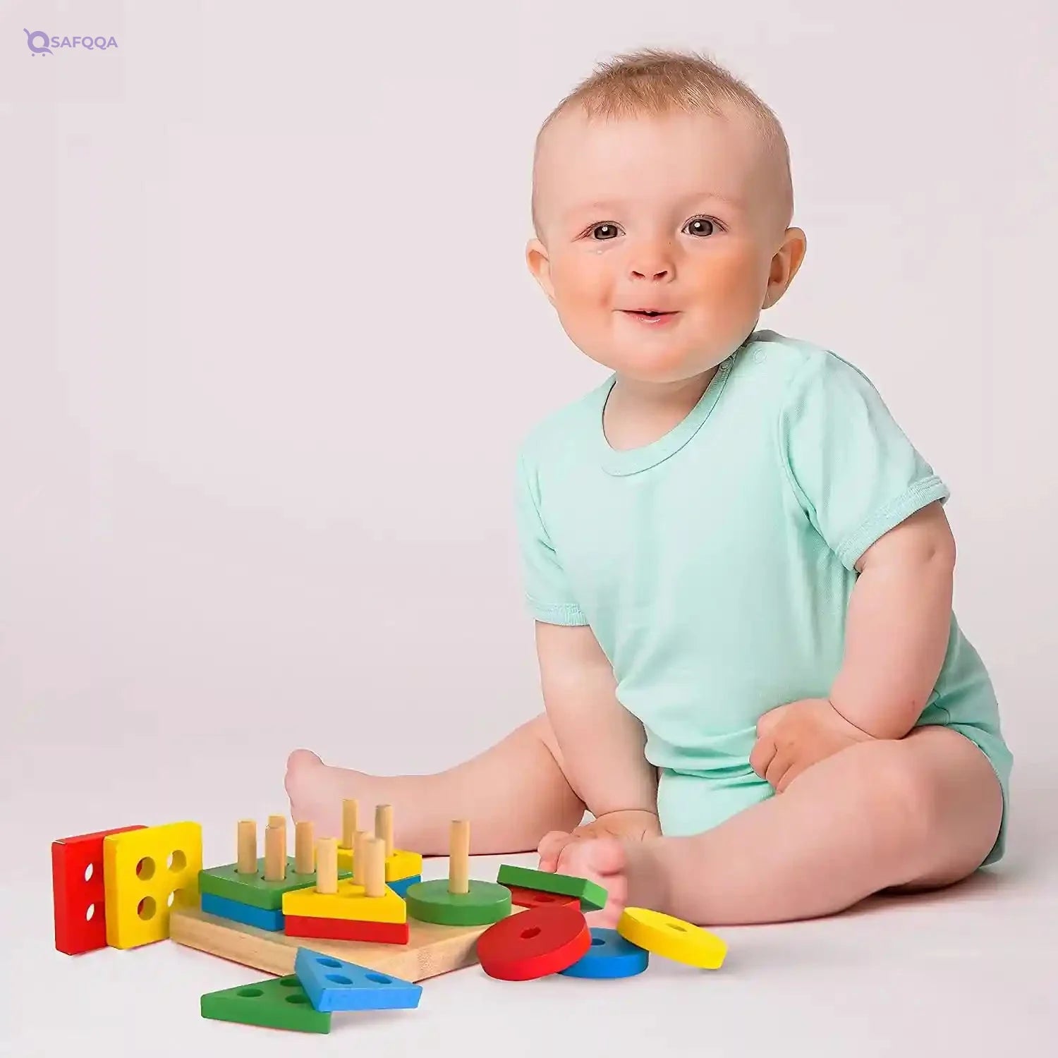 YelaJoy Wooden Stacking Montessori Toys, Toddler Puzzle Colorful Shape Sorter Stacker, Baby Wooden Toys for Early Development & Fine Motor Skills, Toddler Puzzles (Standard Geometric Shapes) - Safqqa Egypt