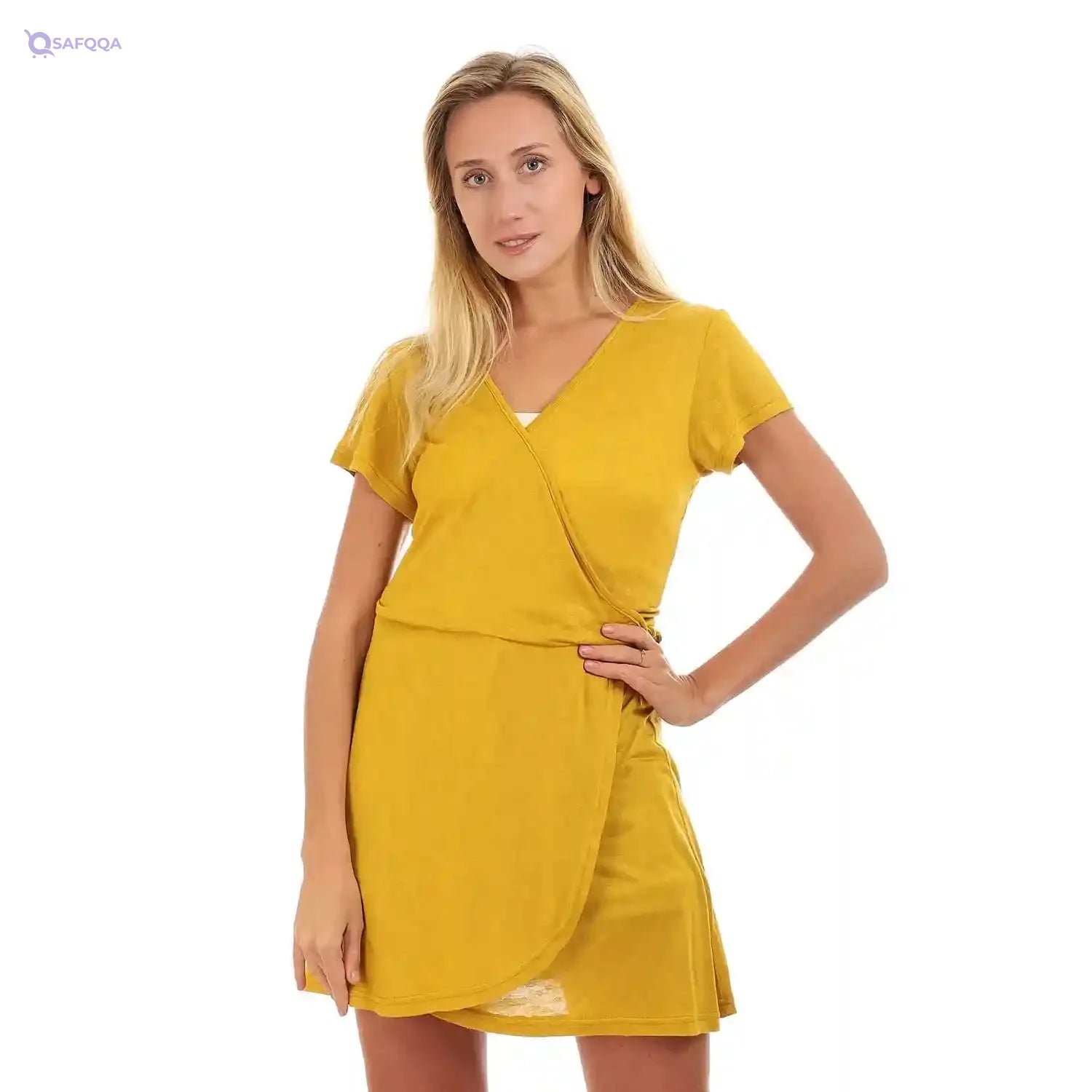 JAMILA Women Self Patterned Wrapped Dress With Lace Up DRESS - Safqqa Egypt