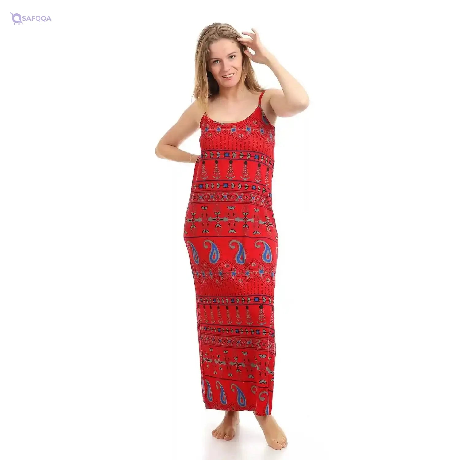 Kady Women Multi Patterns Deep Round Neck Long Nightdresses & Nightshirts - Safqqa Egypt