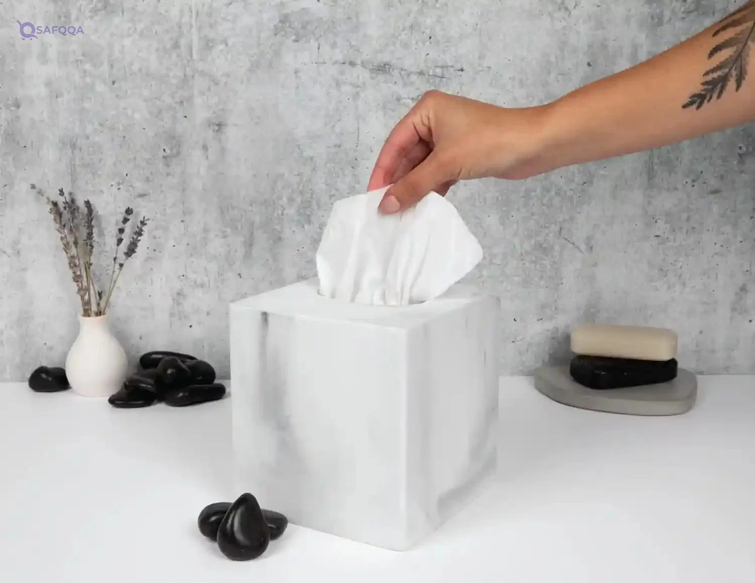 Essentra Home White Square Tissue Box Cover for Vanity Countertops - Safqqa