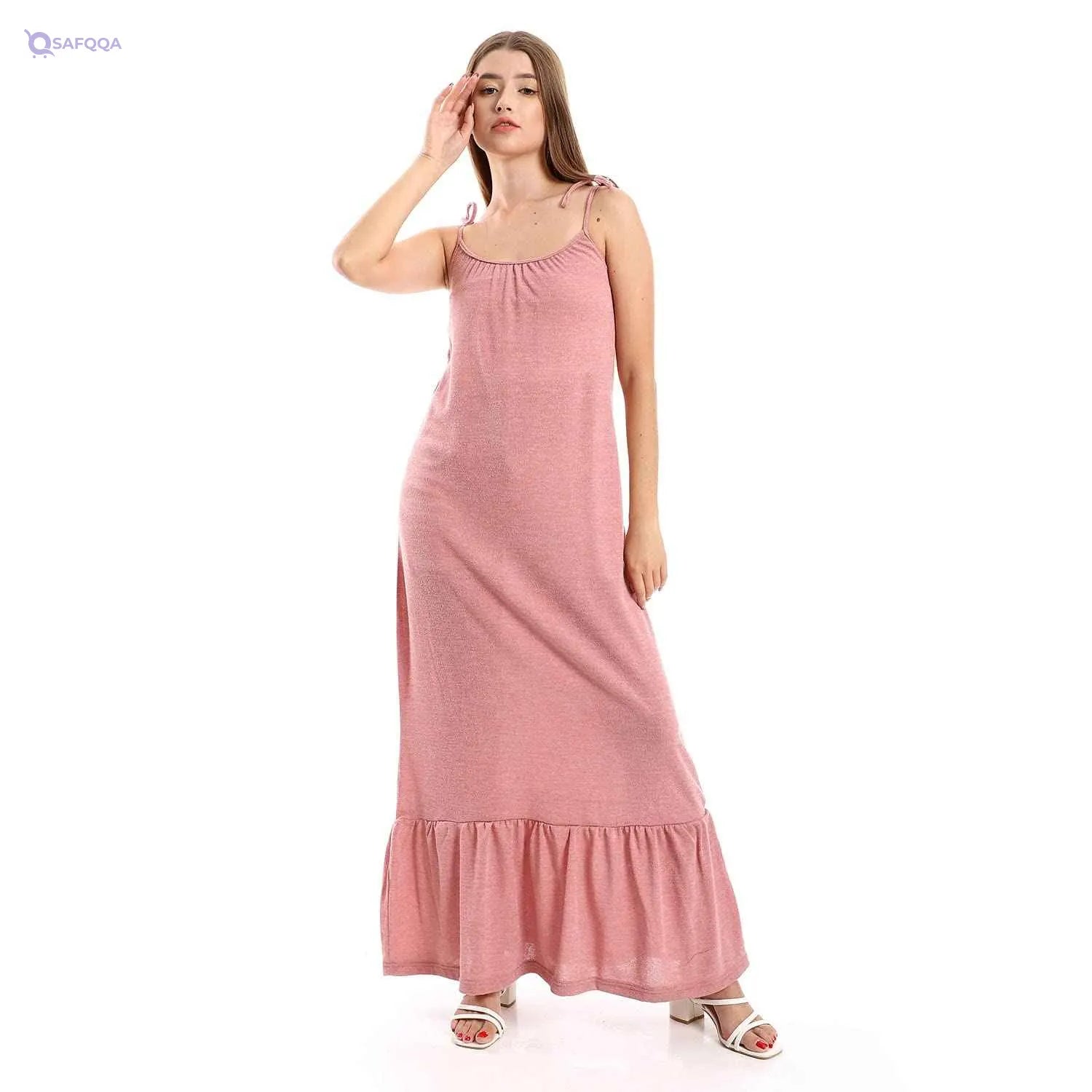 JAMILA Women Knitted Wide Round Collar Tiered Casual Dress DRESS - Safqqa Egypt