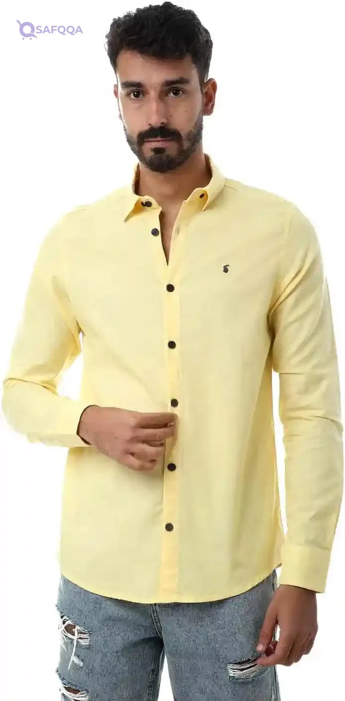 White Rabbit Solid Collar Neck Long Sleeve Shirt for Men - Safqqa Egypt