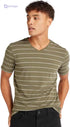 Striped V-neck T-shirt with Short Sleeves - Safqqa Egypt
