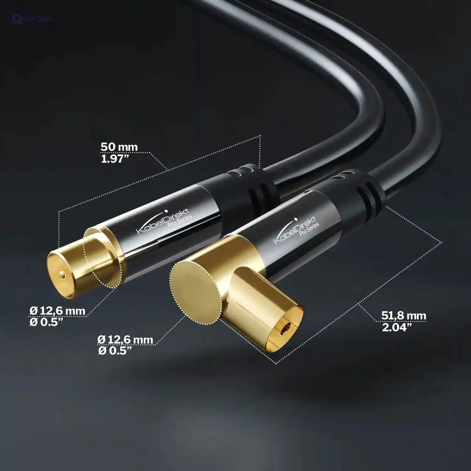 KabelDirekt 935 7.5m Coaxial Aerial/Antenna Cable with angle 90 ° (75 Ohm, angled female connector straight male connector, for TV, HDTV, radio, DVB-T2, DVB-C, DVB-S) black - Safqqa