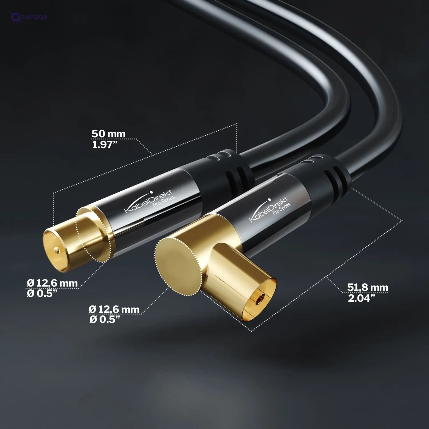 KabelDirekt – 2m 75 Ohm HDTV aerial cable, 90° angled coaxial female connector > straight coaxial male connector, coaxial cable for TV, HDTV, radio, DVB-T2, DVB-C, DVB-S (angled connector) - Safqqa