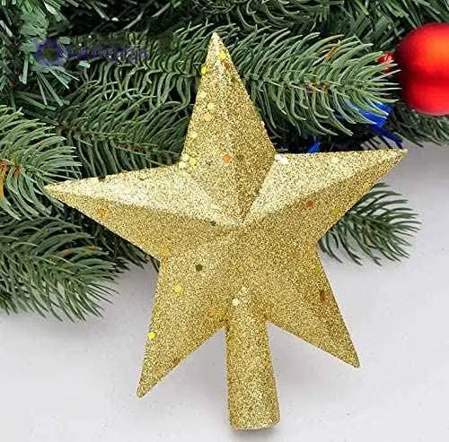 Other 15cm Christmas sticky powder sequins five-pointed gold star Christmas Tree ornaments pendant - Safqqa