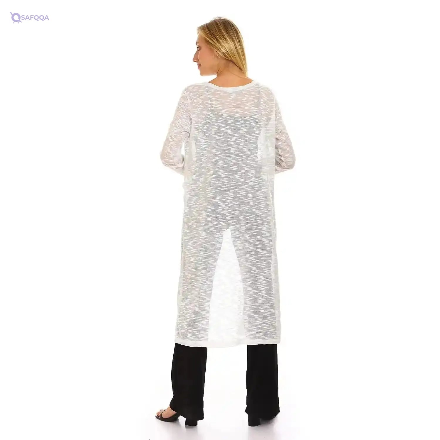 JAMILA Self Patterned Open Neckline Long Cardigan For Women,Easy to layer over tops, blouses, or dresses. - Safqqa