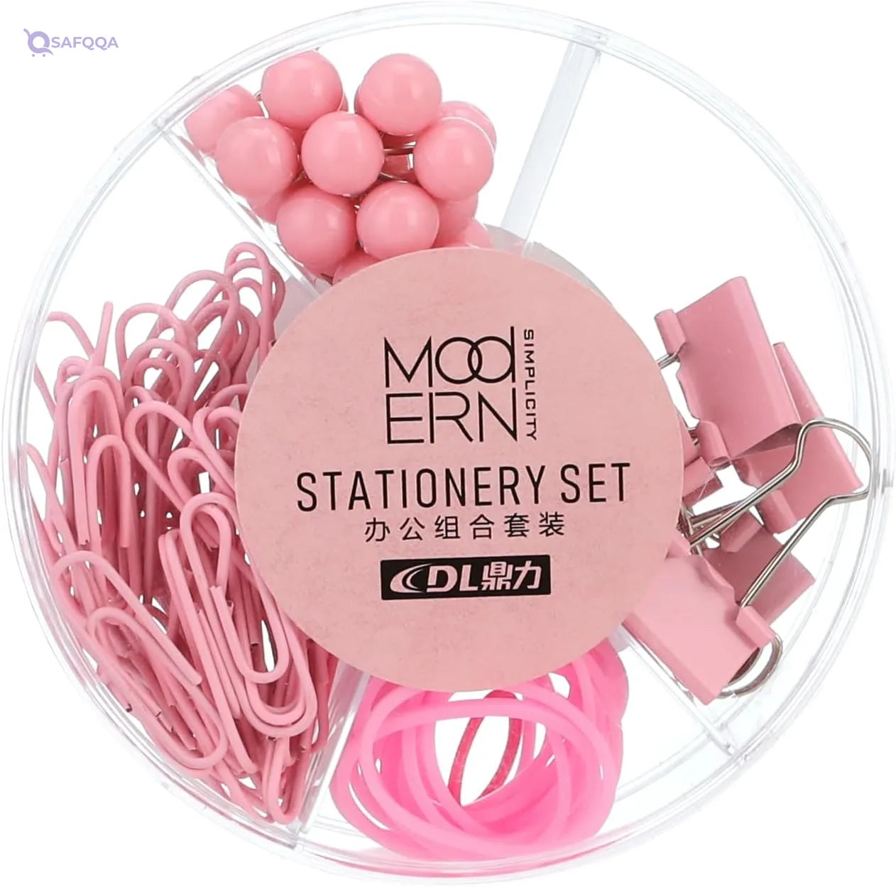 DL Stationery Set Of Push Pins, Paper Clips, Bulldog and Rubber Band Pink,Coordinated in a stylish pink color. - Safqqa