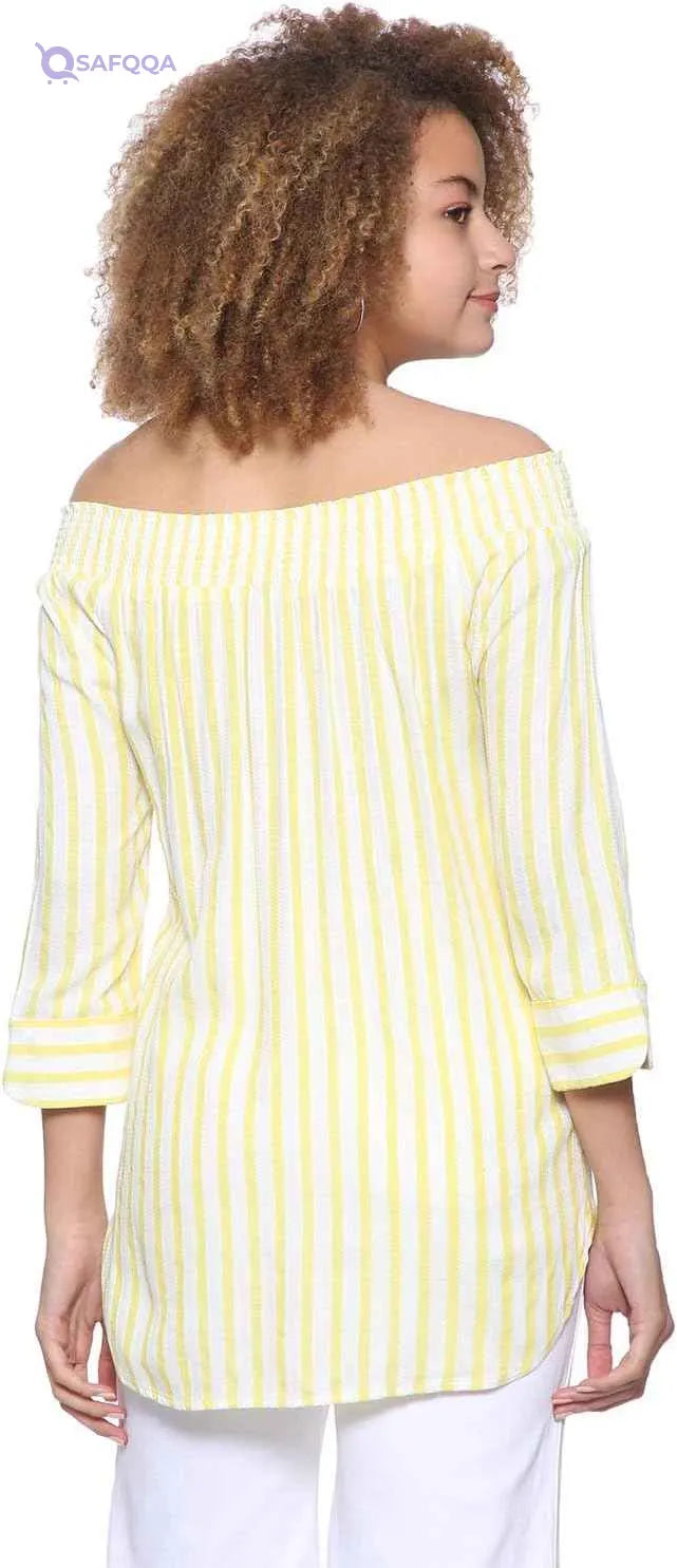 Splash Striped Boat Neck Long Sleeves Front Button Blouses for Women - Safqqa Egypt