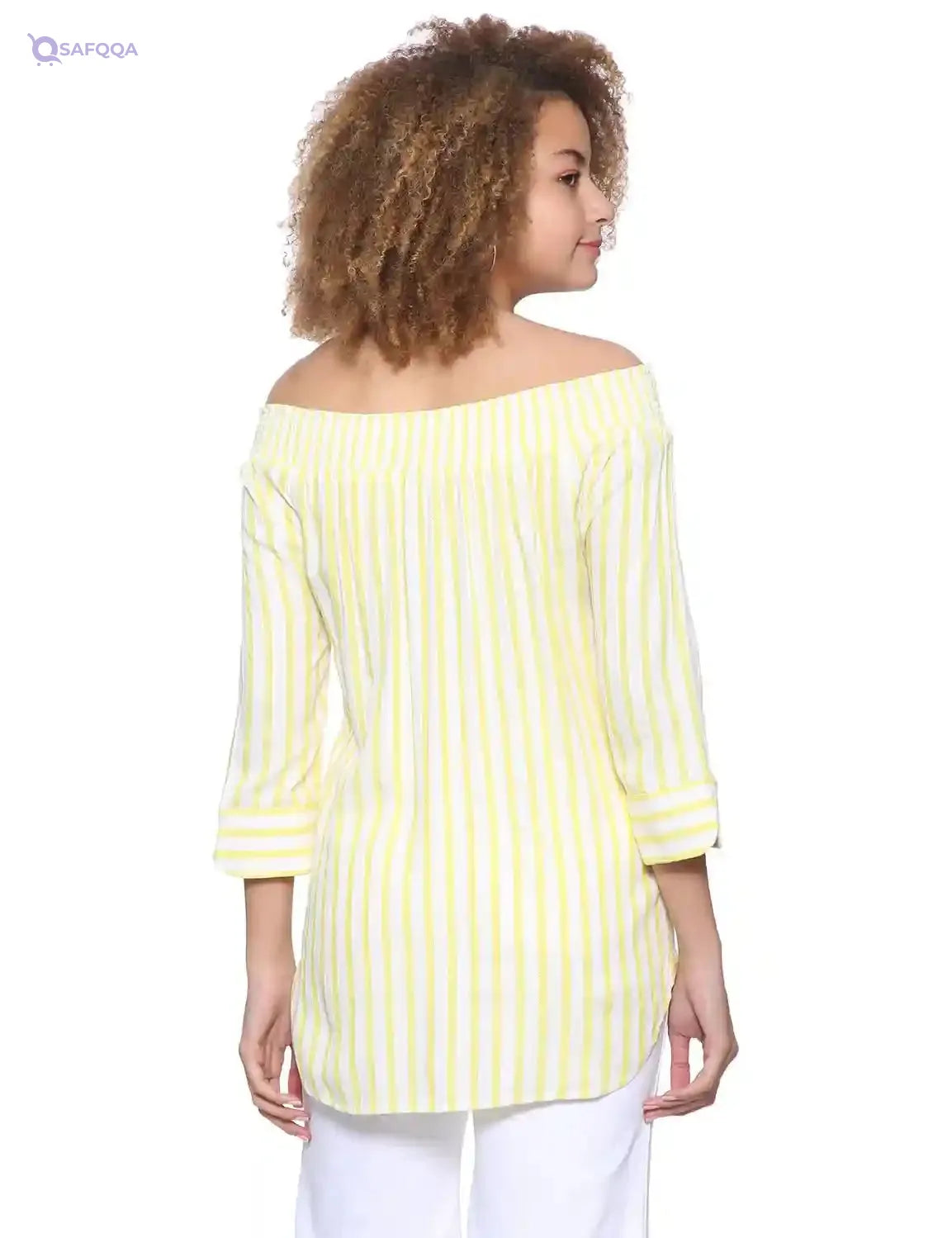 Splash Striped Boat Neck Long Sleeves Front Button Blouses for Women - Safqqa Egypt