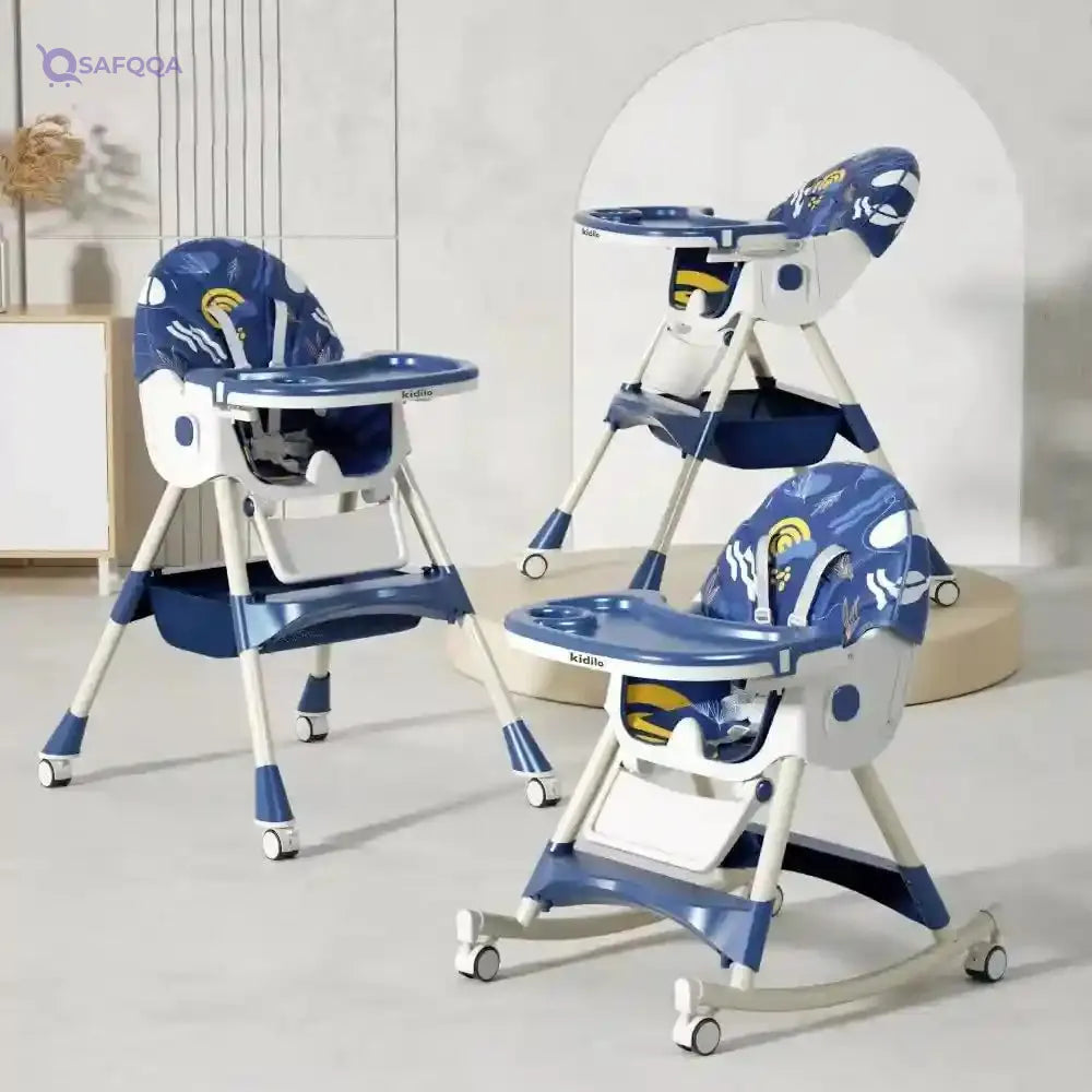 Generic Highchairs 6 Position Foldable Baby High Chair Feeding Chair Newborn Feeding Chair Removable Adjustable Double Meal Tray Reclining Baby Chair with Universal Wheels 8131 Colors (multicolor) - Safqqa