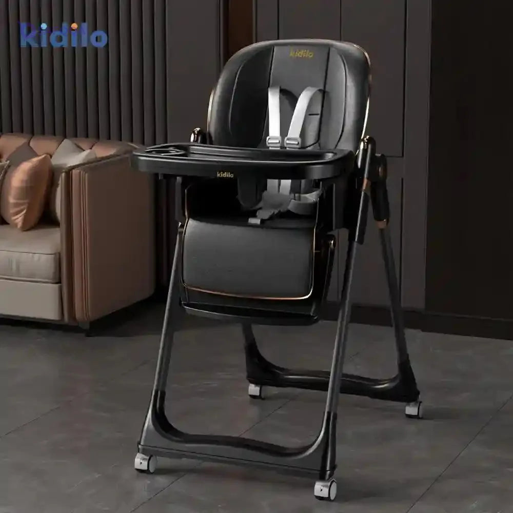 Fantastic-Kids-Toys High Chair for Kids Cookable, 3 Levels of Recline, 7 Levels Height, Equipped with Double Tray, Easy Clean Leather, Movable and Stable Wheels - Damage Box - Have Scratches - Safqqa Egypt