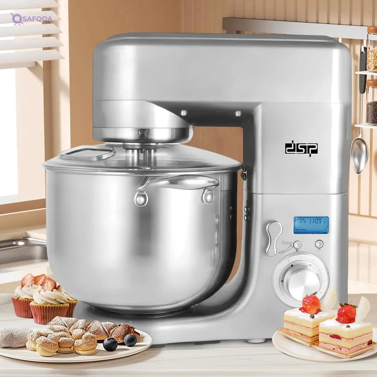 DSP Stand Mixer 9840 – 1500W, 10L Stainless Steel Bowl, Full Copper Motor - Safqqa