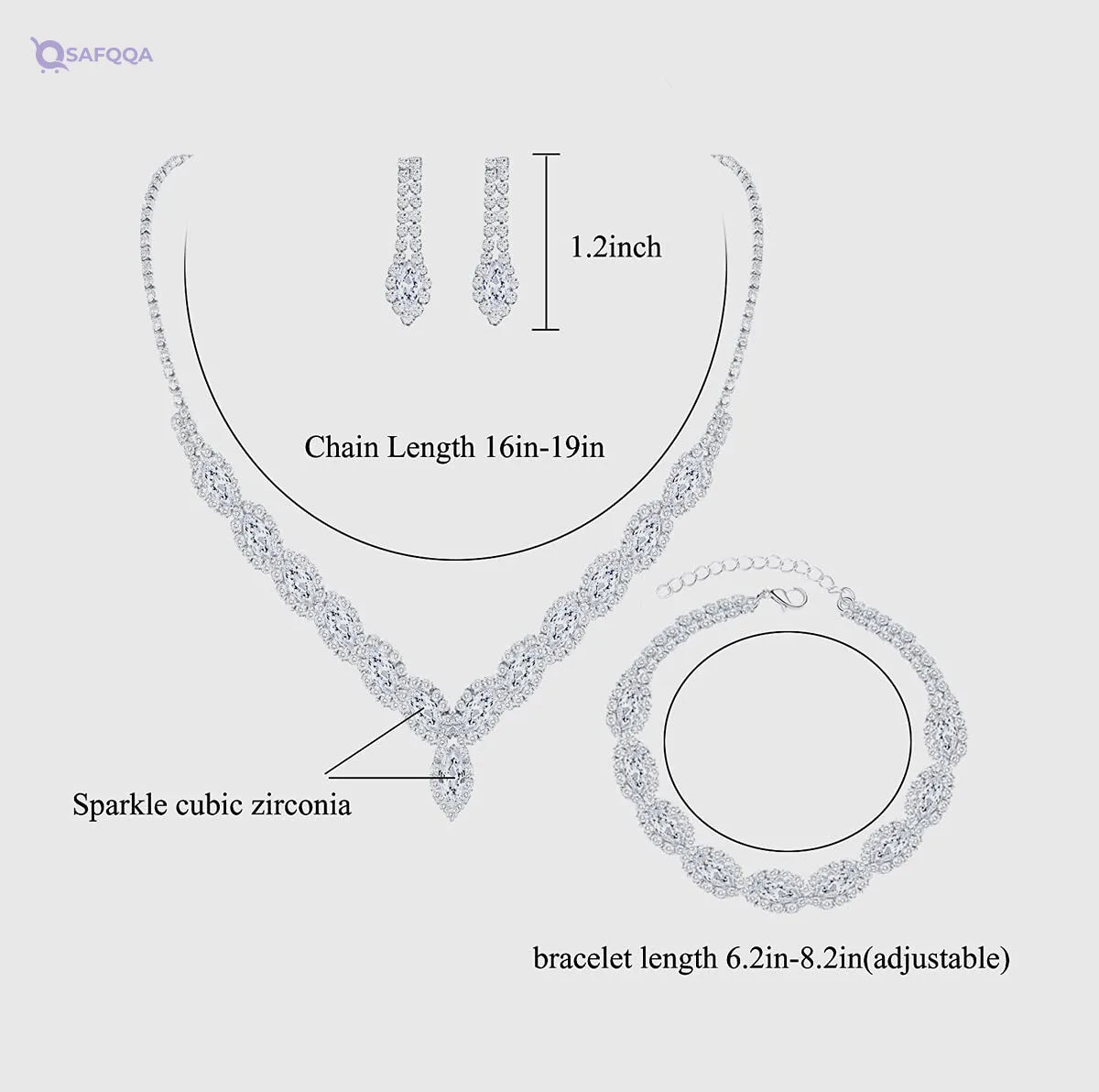 YSOUL CZ Rhinestone Jewelry Set – Necklace & Earrings for Bridal or Evening Wear - Safqqa