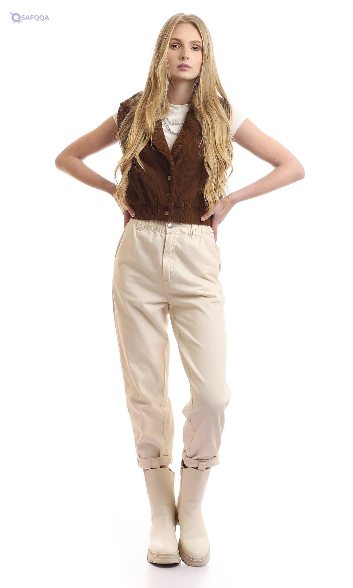 Ravin Elastic Hem Internal Padded Fur Vest For Women ,• Internal padding for warmth and insulation. - Safqqa