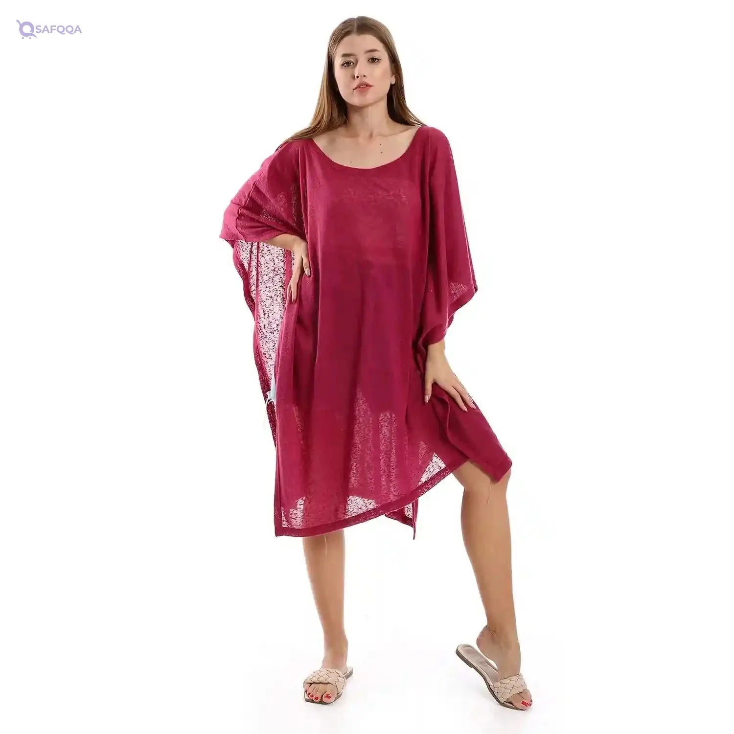JAMILA Women Knitted Deep Round Batwing Sleeves Cover Up OUTERWEAR - Safqqa Egypt