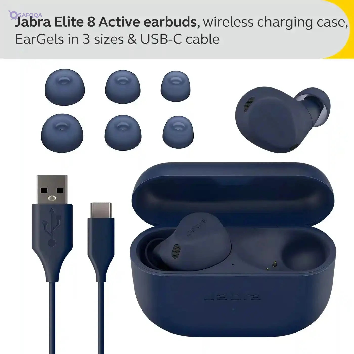 Jabra Elite 8 Active True Wireless Earbuds – Bluetooth Sports Earbuds with Secure in-Ear Fit for All-Day Comfort - Military Grade Durability, Active Noise Cancellation, Dolby Surround Sound - Navy - Safqqa