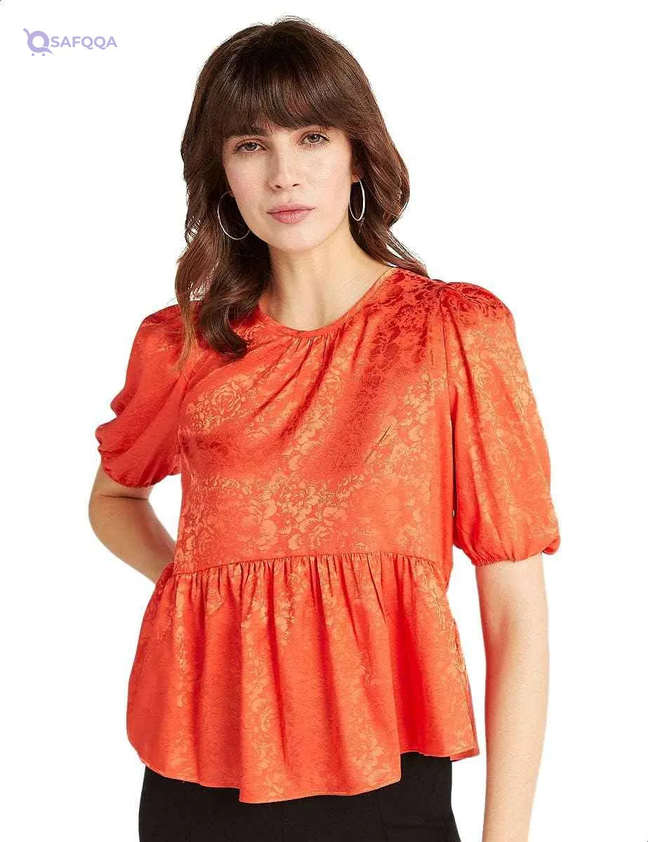 Floral-Pattern Puff Sleeves Peplum Top for Women - Safqqa Egypt