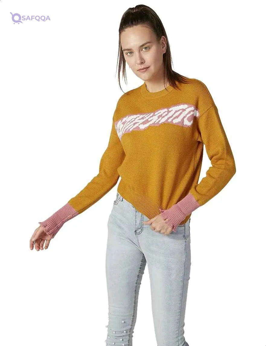 2Xtremz Women's Ribbed Trim Round Neck Long Sleeve Pullover - Safqqa Egypt