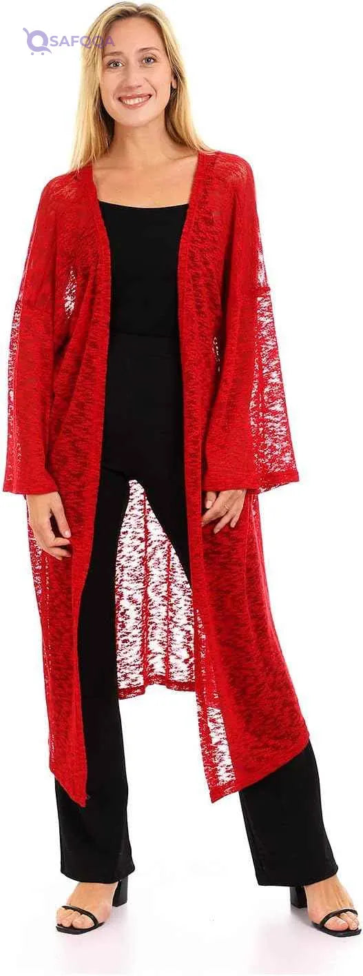 JAMILA Women's Open Neckline Loose Knitted Cardigan - Safqqa