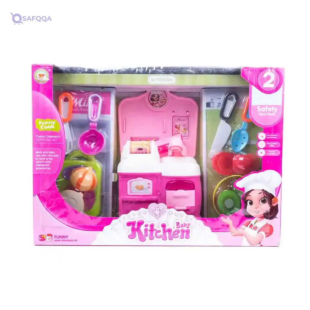 Plastic mini kitchen with cooking tools set toy for kids set of 13 pieces - multi color - Safqqa Egypt