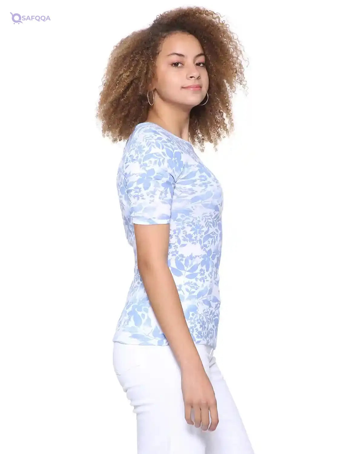 Splash Floral Pattern Boat Neck Short Sleeves Blouse for Women - Safqqa Egypt