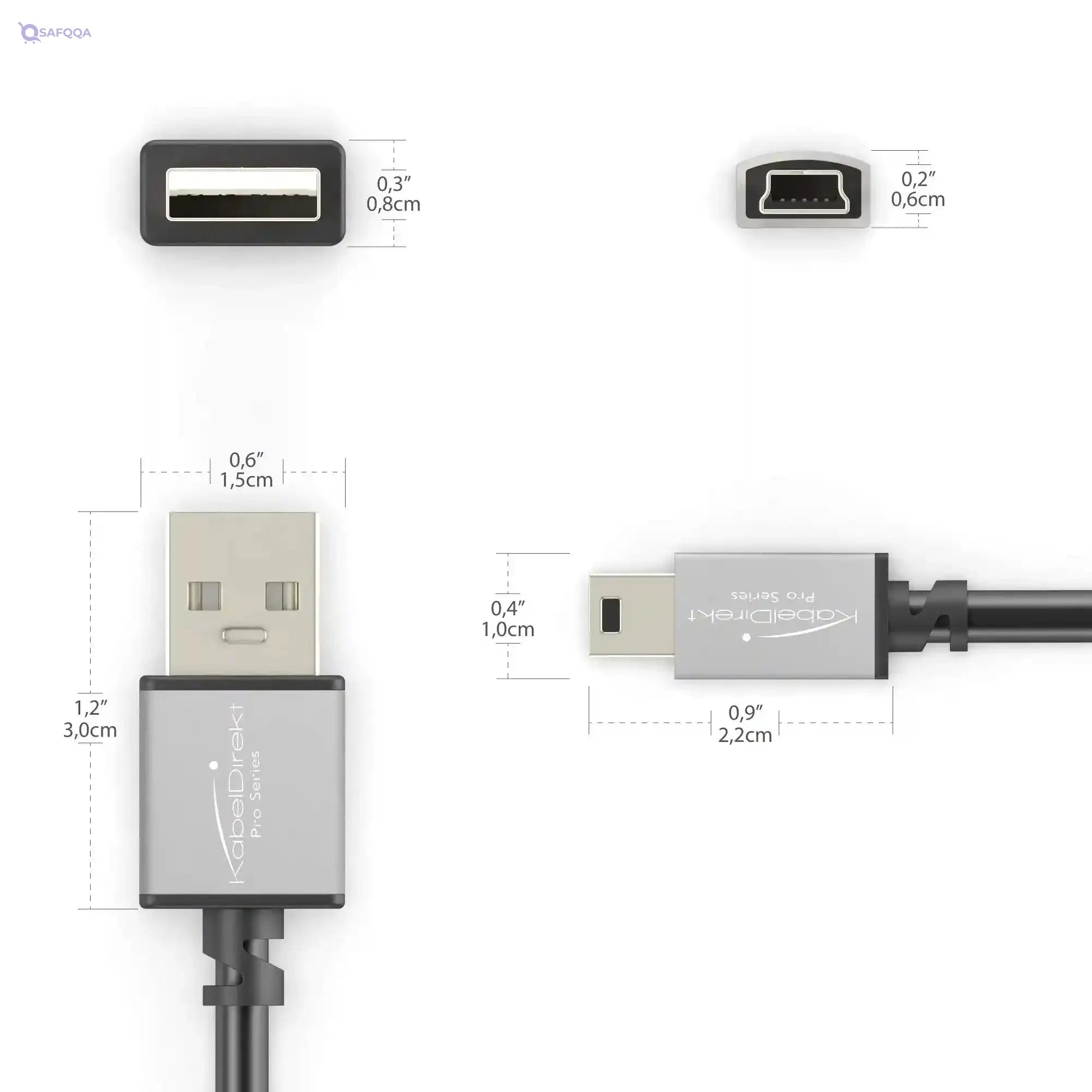 KabelDirekt – Mini USB 2.0 cable – 1m – (high-speed data cable and charger cable, suitable for hard drives, digital cameras, navigation devices with a Mini USB port, black/space grey) – PRO Series - Safqqa Egypt