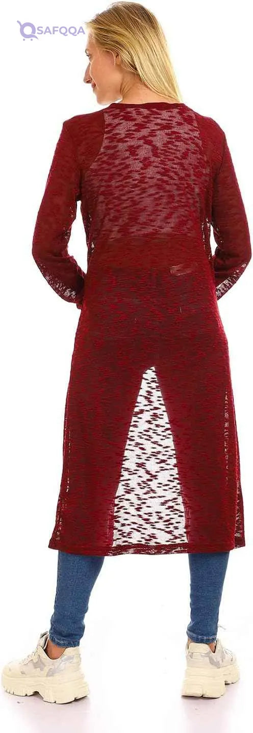 JAMILA Women’s Long Open Neck Cardigan Sweater - Safqqa