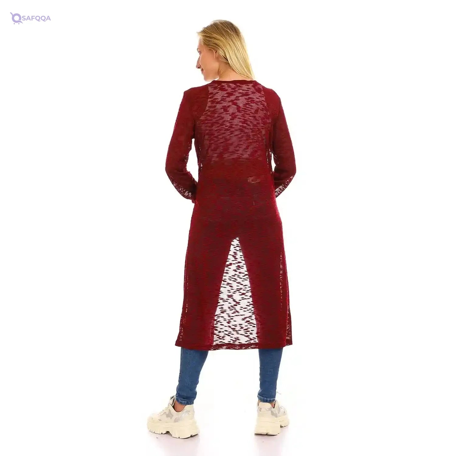 JAMILA Self Patterned Open Neckline Long Cardigan For Women,Versatile design pairs well with tops, jeans, and dresses. - Safqqa