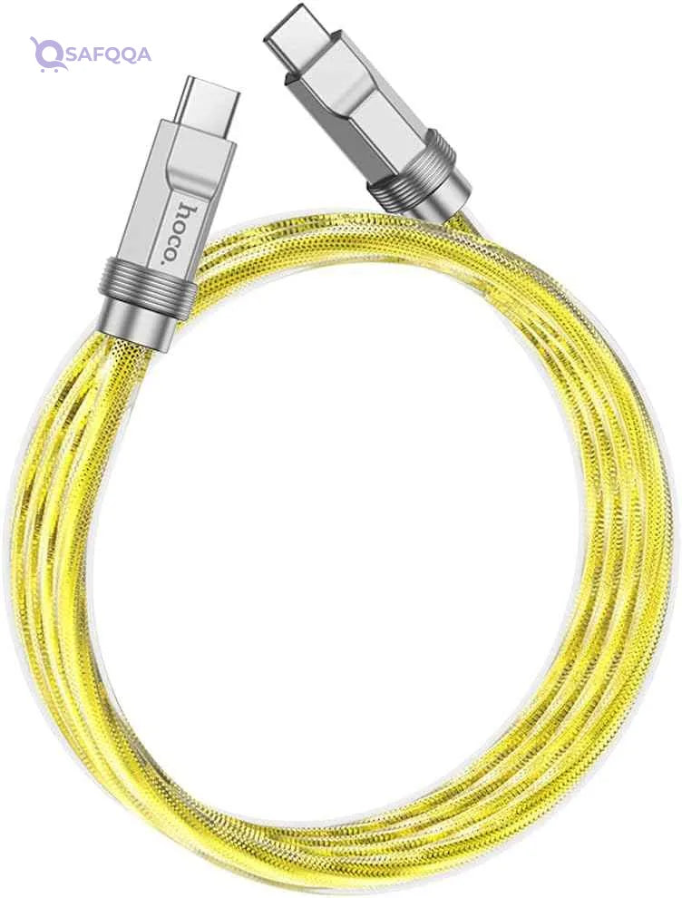 Hoco U113 - Solid 100W Silicone Fast Charging And Data Transmittion Cable (100W - 3A - 1M), USB-C To USB-C Plug, Compatible With Samsung Huawei Xiaomi Oppo - Gold - Safqqa