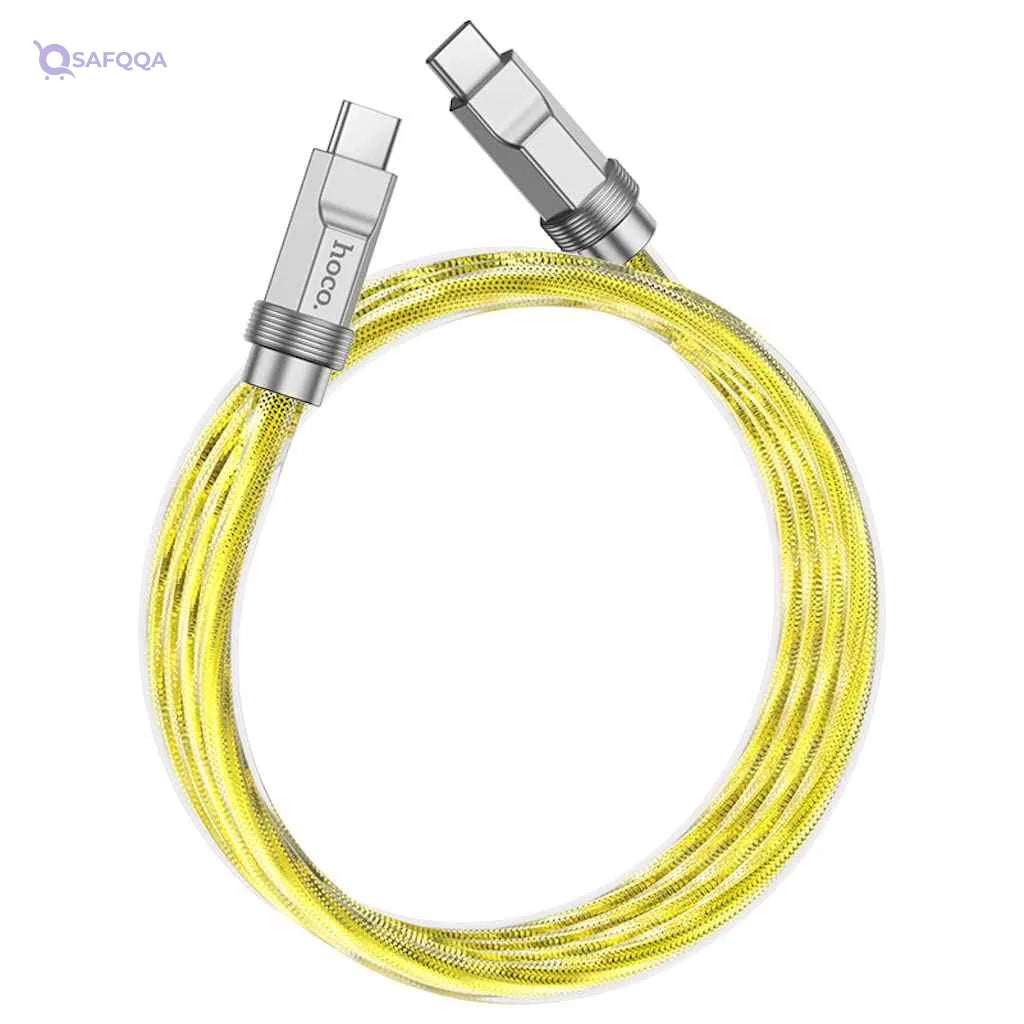Hoco U113 - Solid 100W Silicone Fast Charging And Data Transmittion Cable (100W - 3A - 1M), USB-C To USB-C Plug, Compatible With Samsung Huawei Xiaomi Oppo - Gold - Safqqa