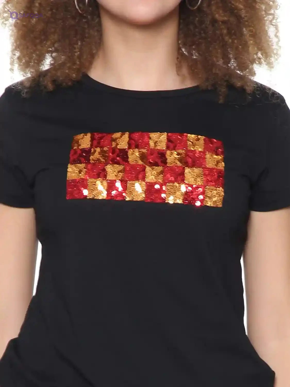 Splash Front Sequin Short Sleeves Crew Neck T-shirt for Women - Safqqa Egypt