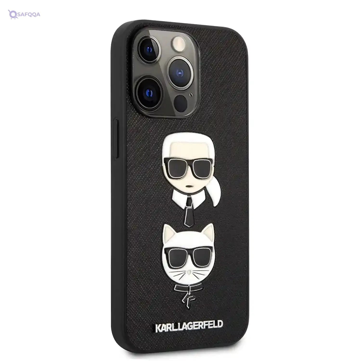 CG Mobile Karl Lagerfeld KLHCP13LSAKICKCBK Protective Hard Case for Apple iPhone 13 Pro - Black (Karl and Cat Head Design) - Safqqa Egypt