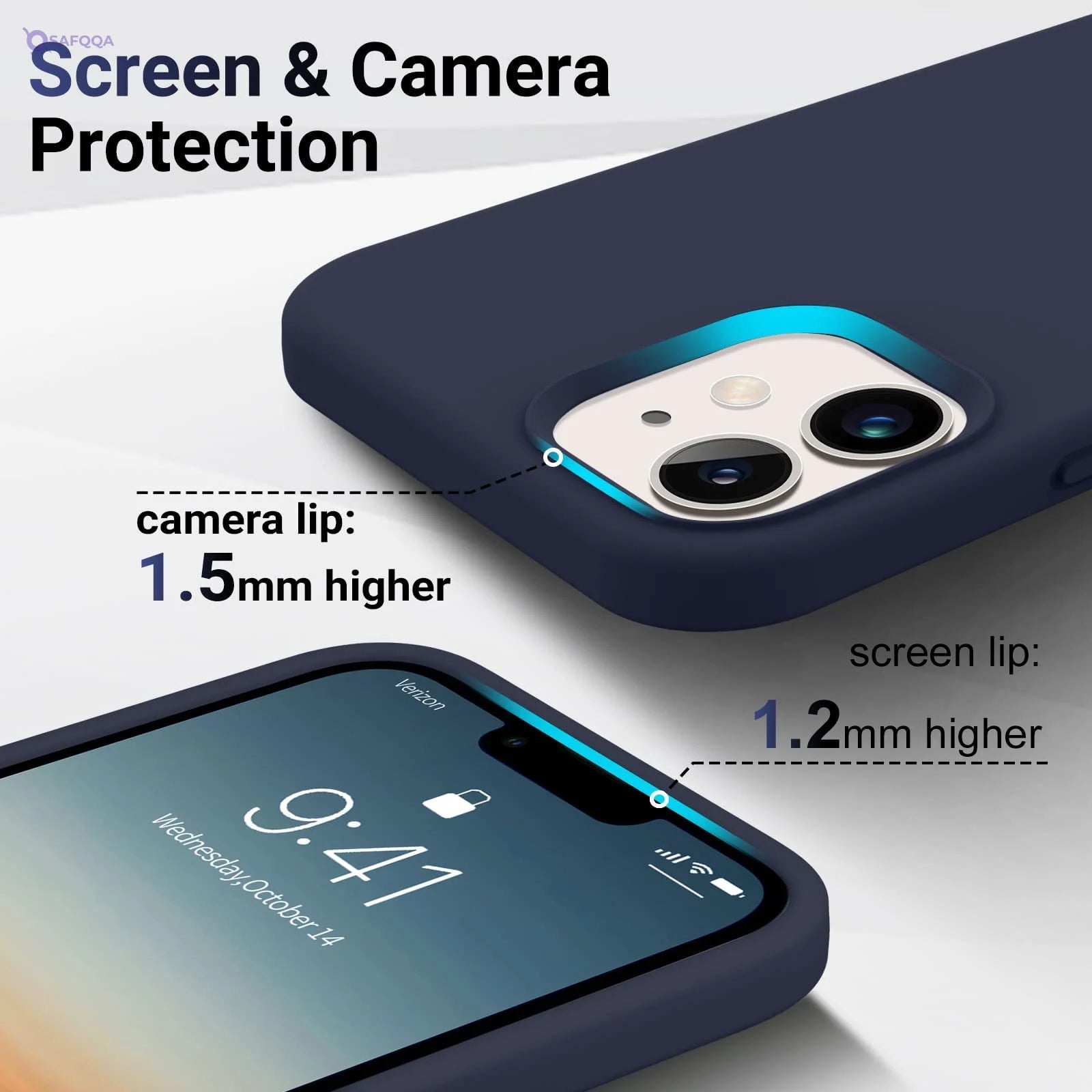 [Non-Yellowing] Compatible with iPhone 12 shell, military grade 10 feet drop tested, (camera protection, anti-scratch), 6.1 inch silicone phone shell, dark blue - Safqqa