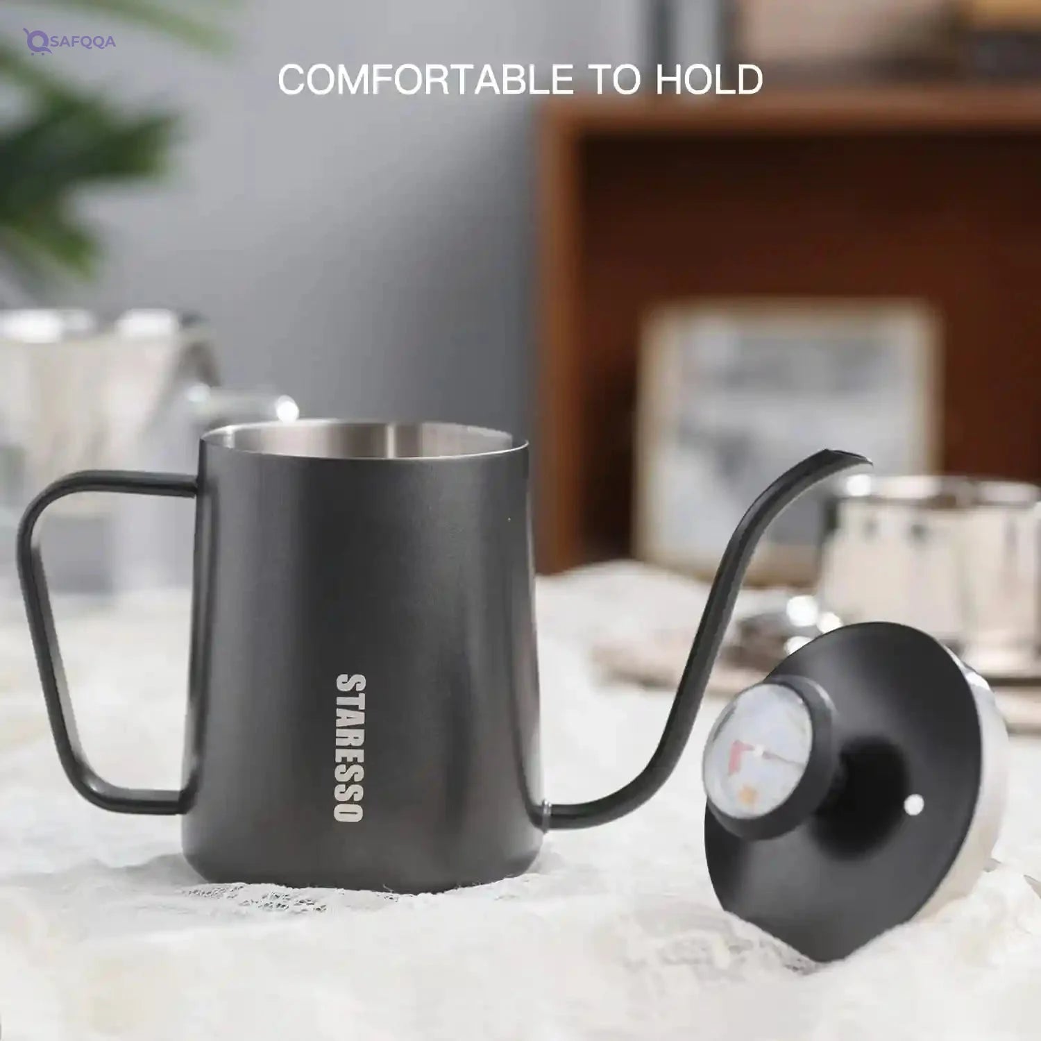 STARESSO Hand Drip Coffee Kettle – 550ml Stainless Steel Gooseneck Pour Over Kettle with Thermometer – Minor Scratches & Damaged Box - Safqqa