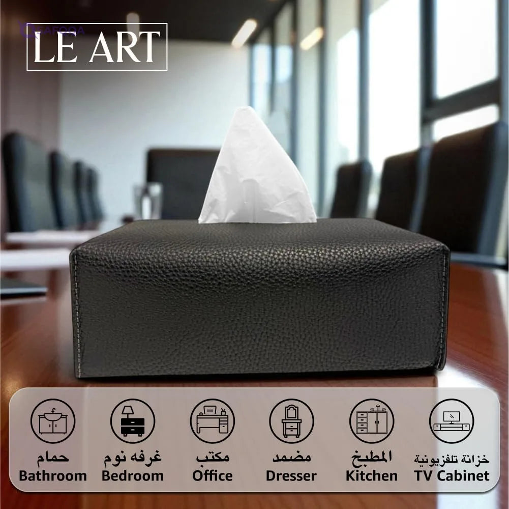 LEART Premium Leather Tissue Box Cover – Stylish Holder for Home, Office & Car - Safqqa