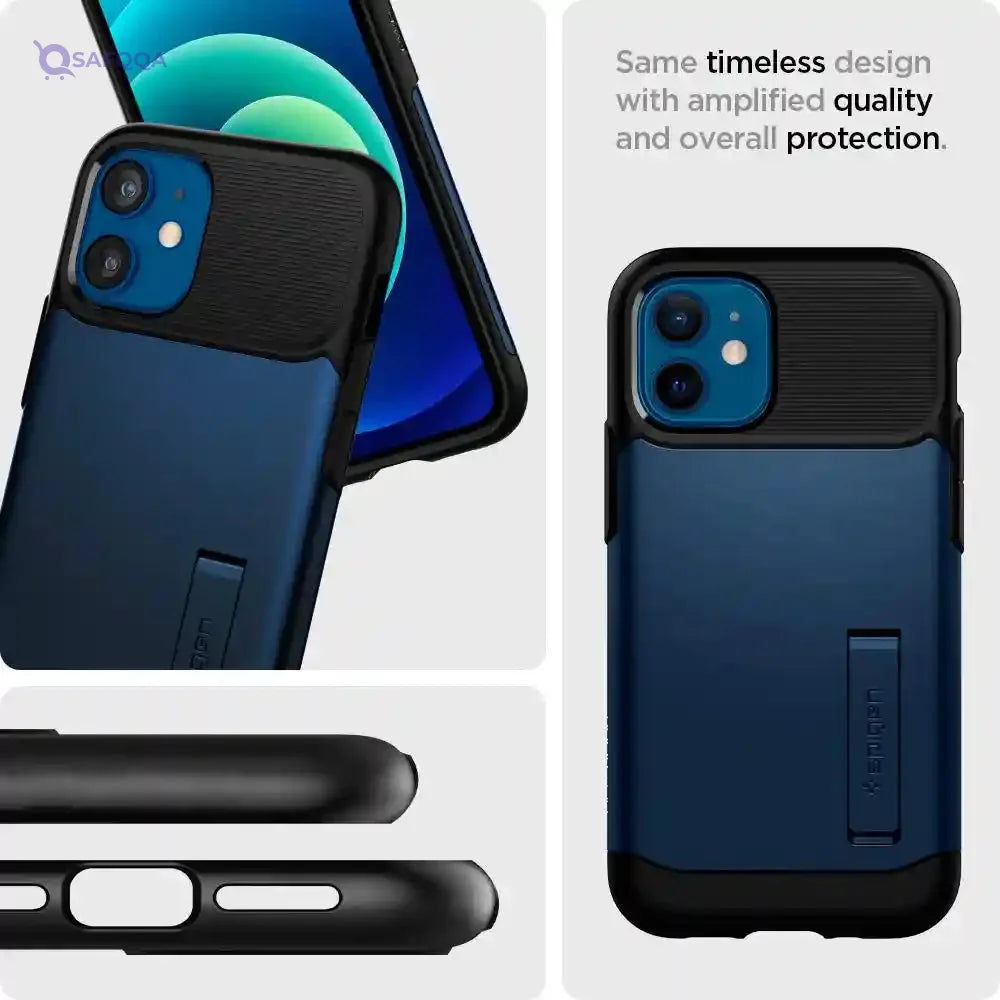 Spigen slim armor case for iphone 12 mini - black & navy - Safqqa Egypt